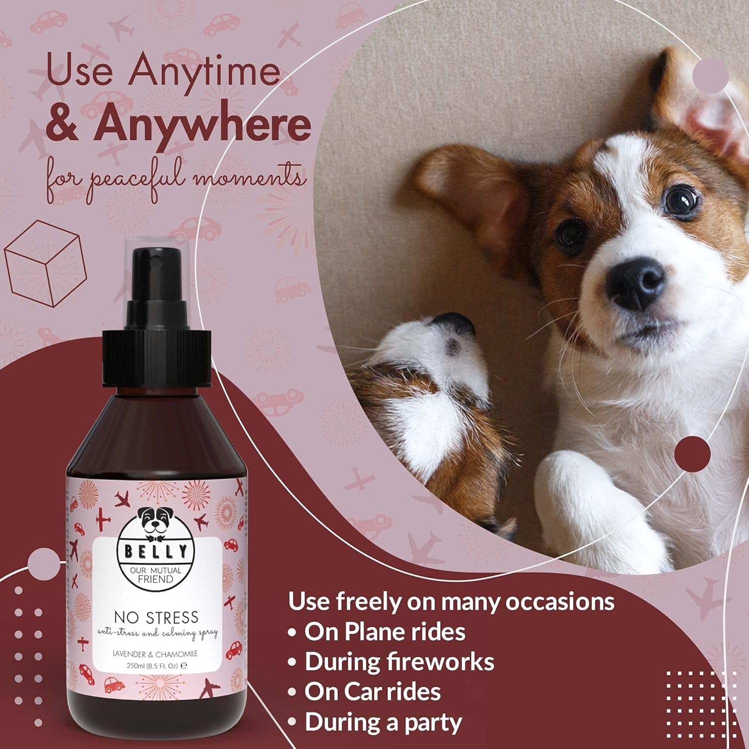 Belly Anxiety Relief for Dogs Spray - 250Ml - Dog Calming Spray - Calming Spray for Dogs and Cat Anxiety Relief - Anxiety for Dogs and Calm Spray for Dogs - Calming Spray for Cats Anxiety