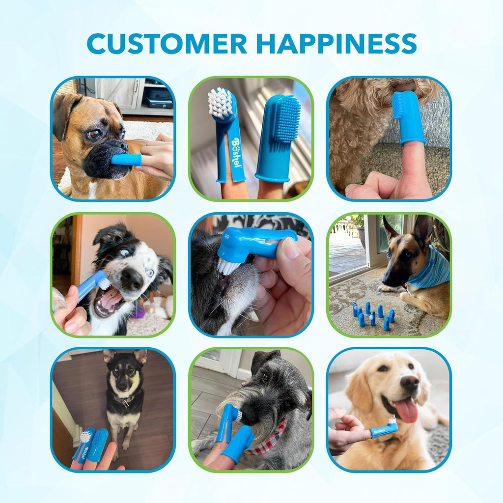 Dog Finger Toothbrush Set - 8 Pack Includes 6 Silicone Bristle + 2 Nylon Bristle Dog & Cat Toothbrushes - Approved - Dental Oral Care - Kit for Small, Medium & Large Pets