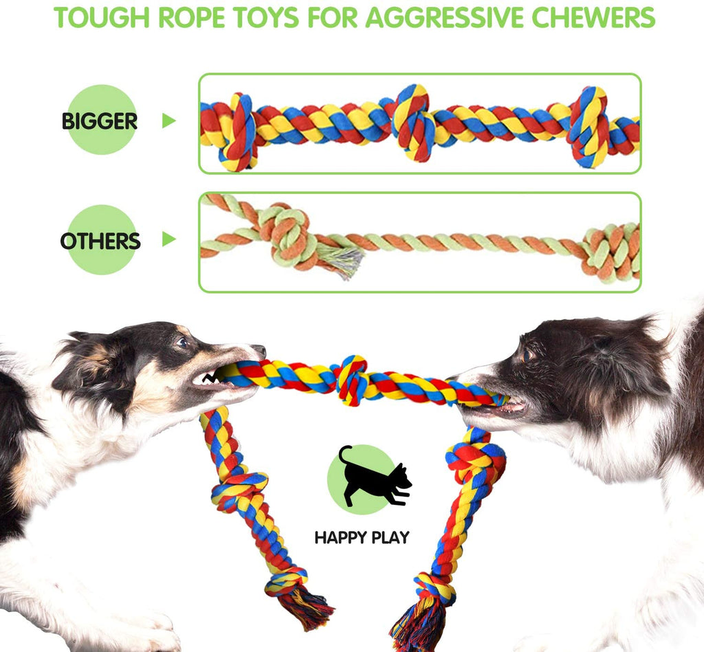Large Tough Chew Toys for Aggressive Chewers Large Breed,Heavy Duty Dental Rope Toys Kit for Medium Dogs,5 Knots Indestructible Cotton Puppy Teething Chew Tug Toy (9 Pack)