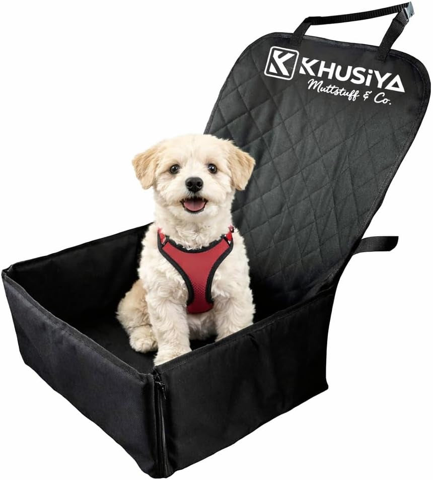 Muttstuff Car Seat for Pets - Waterproof Booster Seat Puppy Seat Belt, 2-In-1 Seat Cover for Dog in Car, Puppy Travel Car Seat, Foldable Safety Basket Seat for Small to Medium Dogs