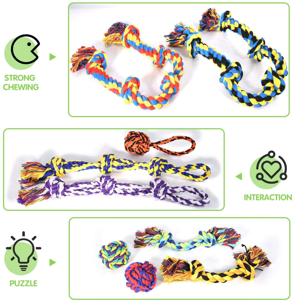 Large Tough Chew Toys for Aggressive Chewers Large Breed,Heavy Duty Dental Rope Toys Kit for Medium Dogs,5 Knots Indestructible Cotton Puppy Teething Chew Tug Toy (9 Pack)