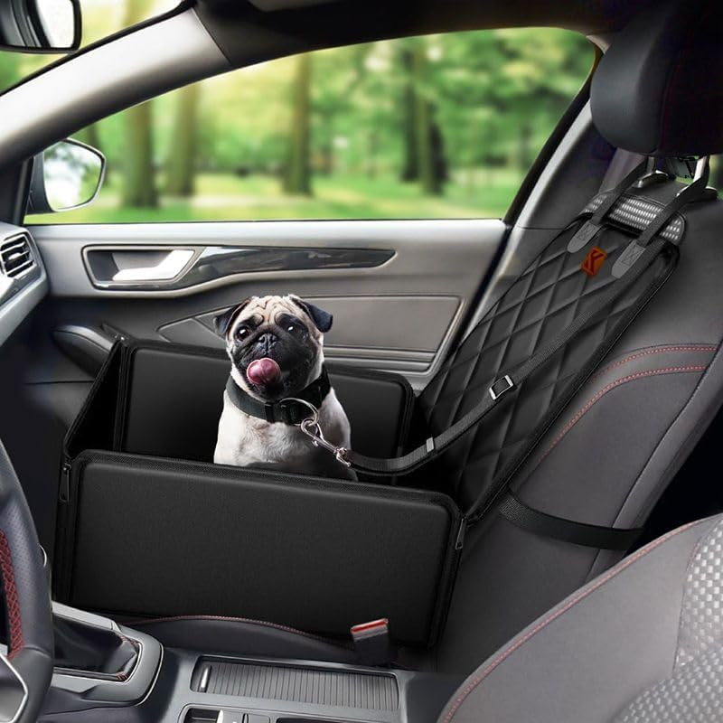 Muttstuff Car Seat for Pets - Waterproof Booster Seat Puppy Seat Belt, 2-In-1 Seat Cover for Dog in Car, Puppy Travel Car Seat, Foldable Safety Basket Seat for Small to Medium Dogs