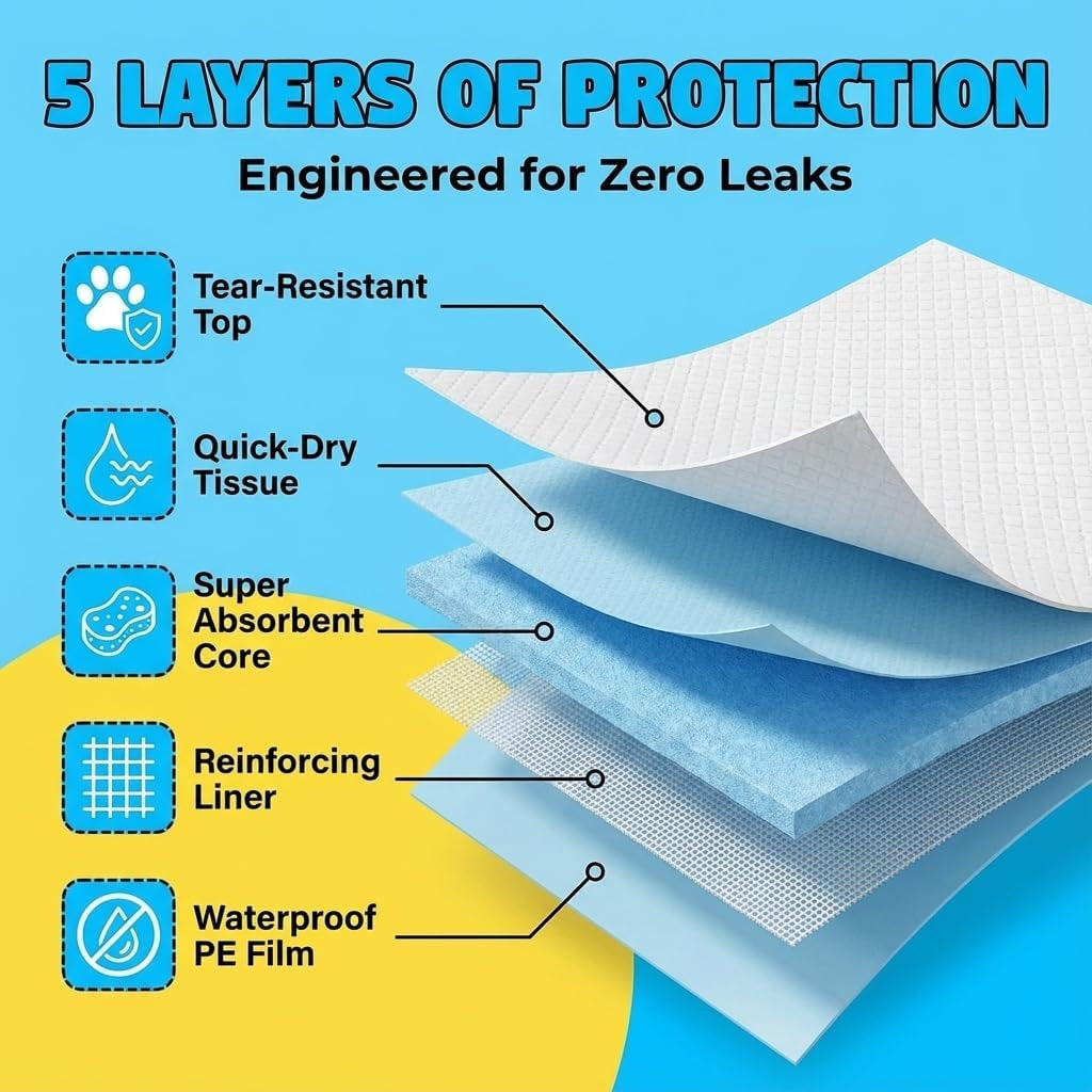 100X Large Puppy Pads 100 Pack Disposable Puppy Training Pads 60X60Cm | Highly Absorbent 5 Layer Leak-Proof Dog Training Pads | Premium Quality Quick-Dry Dog Pads (60X60Cm - 100 Count)