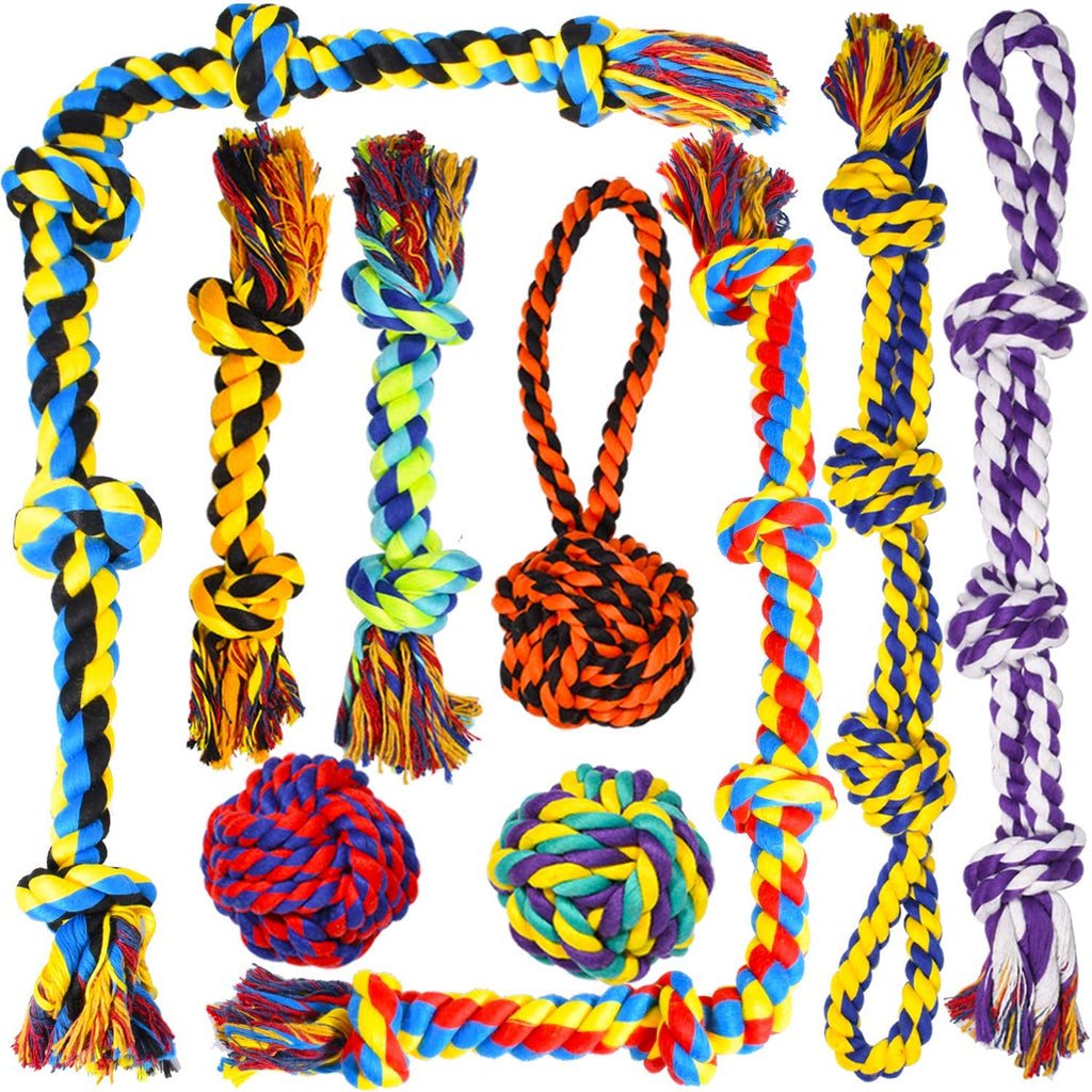 Large Tough Chew Toys for Aggressive Chewers Large Breed,Heavy Duty Dental Rope Toys Kit for Medium Dogs,5 Knots Indestructible Cotton Puppy Teething Chew Tug Toy (9 Pack)