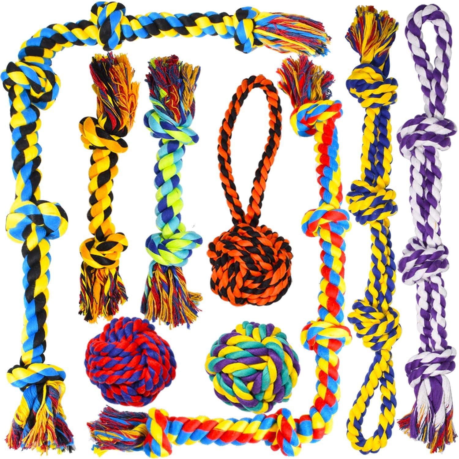 Large Tough Chew Toys for Aggressive Chewers Large Breed,Heavy Duty Dental Rope Toys Kit for Medium Dogs,5 Knots Indestructible Cotton Puppy Teething Chew Tug Toy (9 Pack)