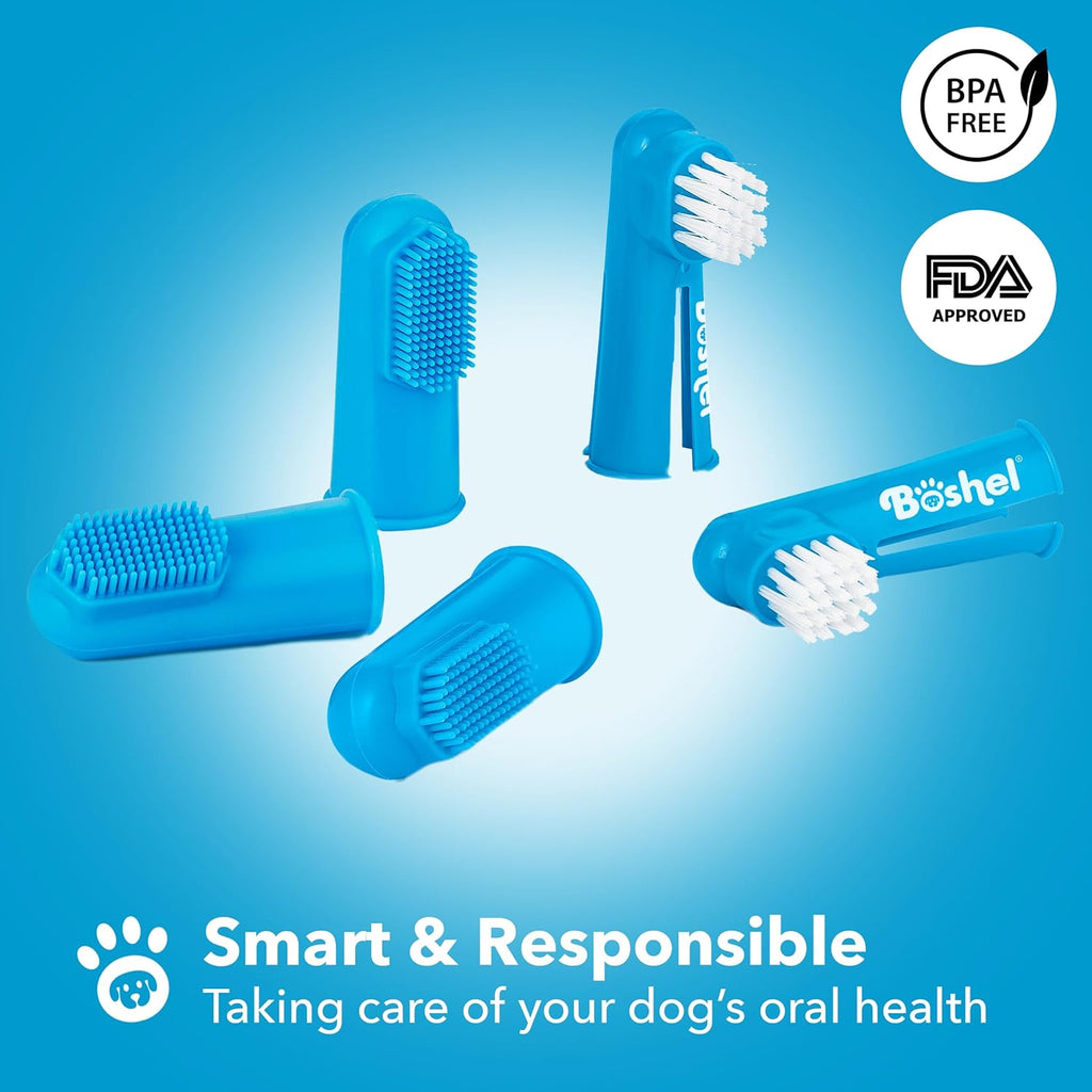 Dog Finger Toothbrush Set - 8 Pack Includes 6 Silicone Bristle + 2 Nylon Bristle Dog & Cat Toothbrushes - Approved - Dental Oral Care - Kit for Small, Medium & Large Pets