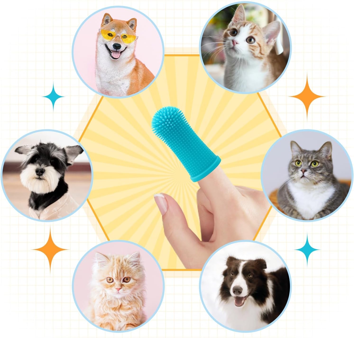 Dog Toothbrush Set (6 Packs), 360º Pets Teeth Cleaning Toothbrush for Dogs Cats Teeth Cleaning,Silicone Finger Teeth Brush