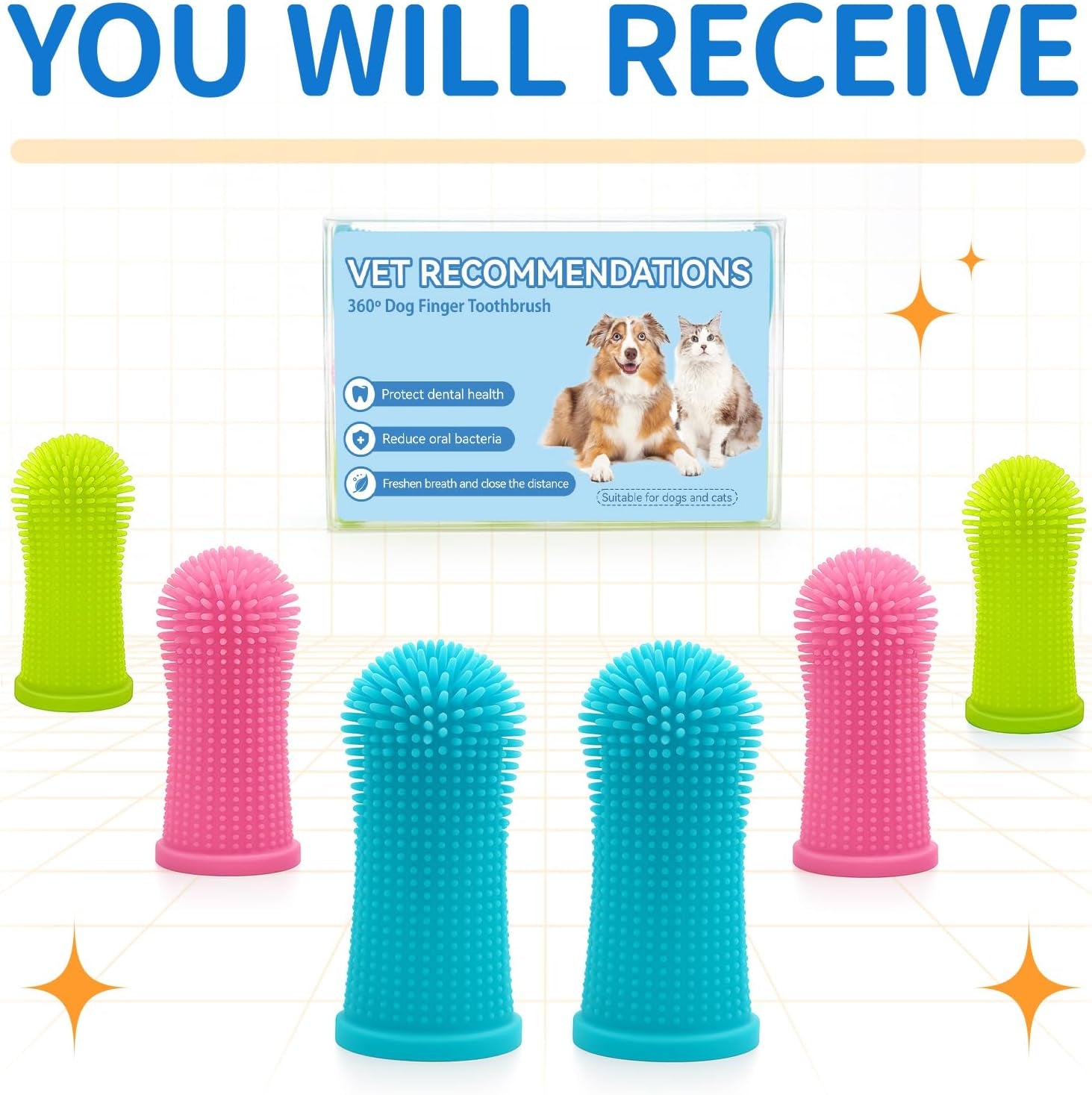 Dog Toothbrush Set (6 Packs), 360º Pets Teeth Cleaning Toothbrush for Dogs Cats Teeth Cleaning,Silicone Finger Teeth Brush