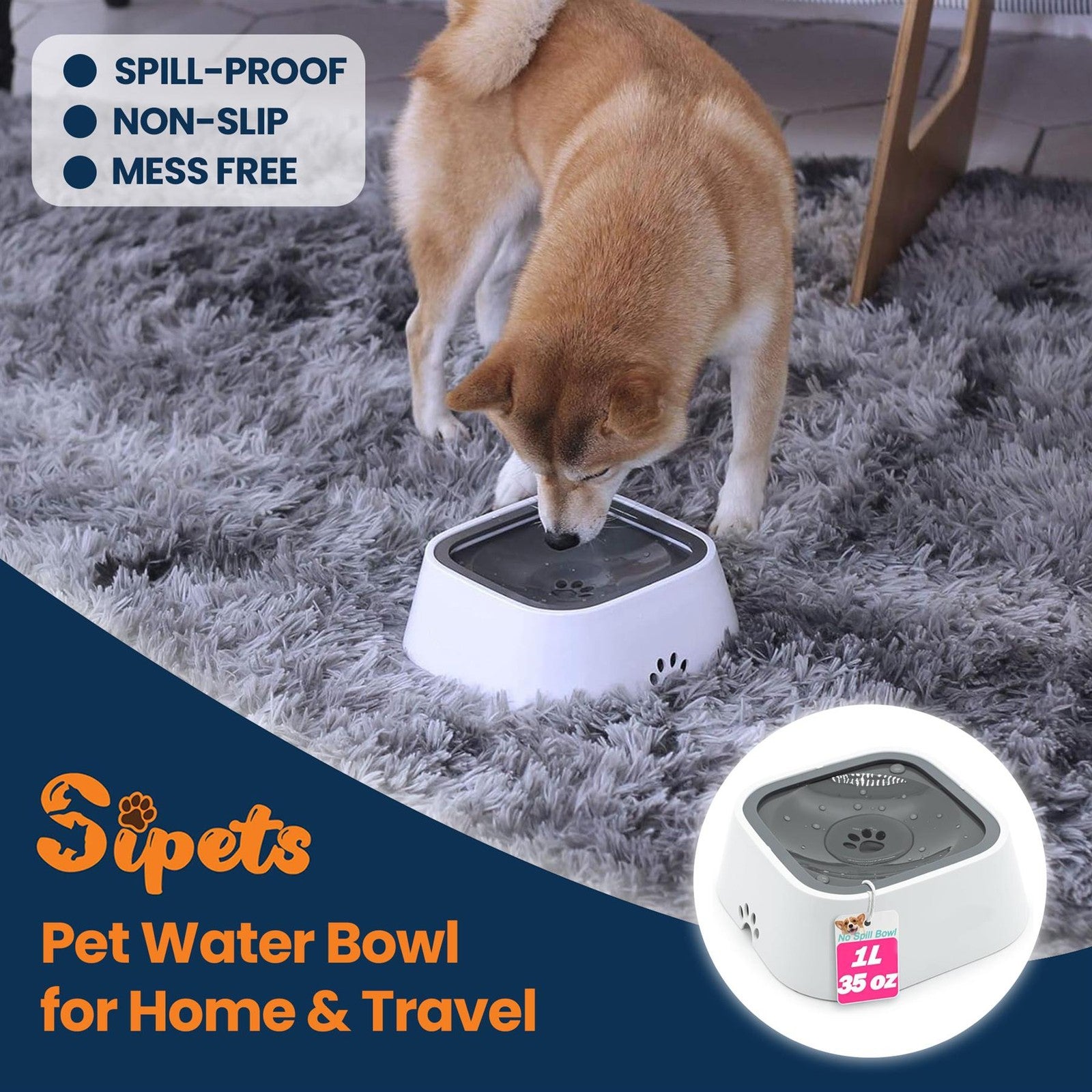 Pet Water Bowl 35Oz Non Spill Dog Water Bowl Slow Drink