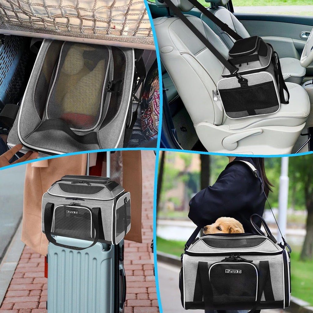 Top-Expandable Pet Carrier 17 X 12 X 8.5 Inch Jetblue Frontier Spirit Airline Approved, Soft Silk Carrier for Small Cats and Dogs with Locking Safety Zippers and Anti-Scratch