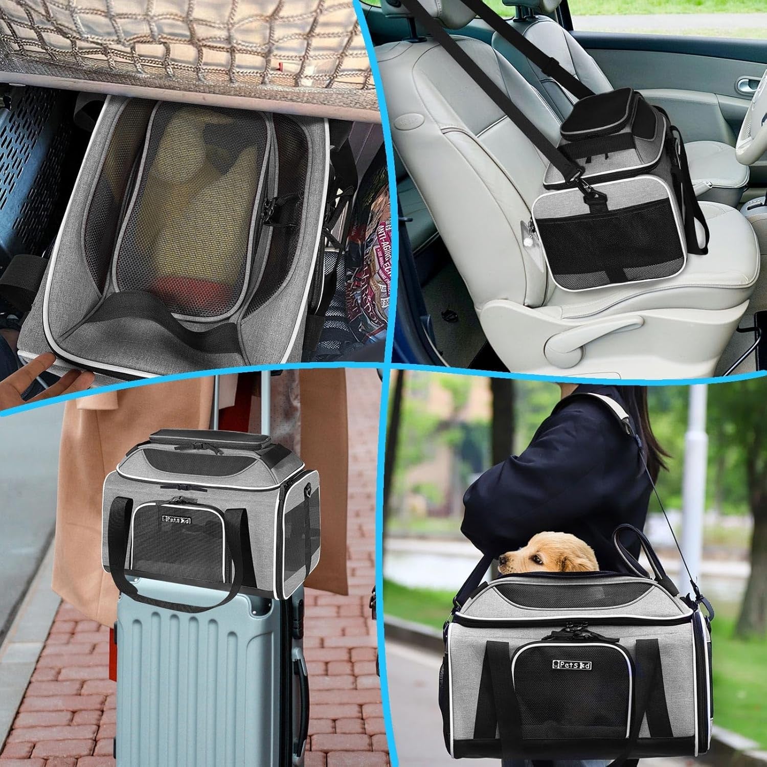 Top-Expandable Pet Carrier 17 X 12 X 8.5 Inch Jetblue Frontier Spirit Airline Approved, Soft Silk Carrier for Small Cats and Dogs with Locking Safety Zippers and Anti-Scratch