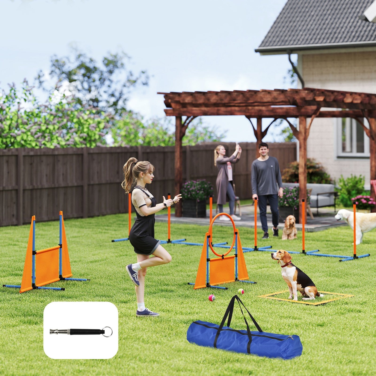 6-Piece Dog Agility Equipment, Pet Agility Training Set with Weave Poles