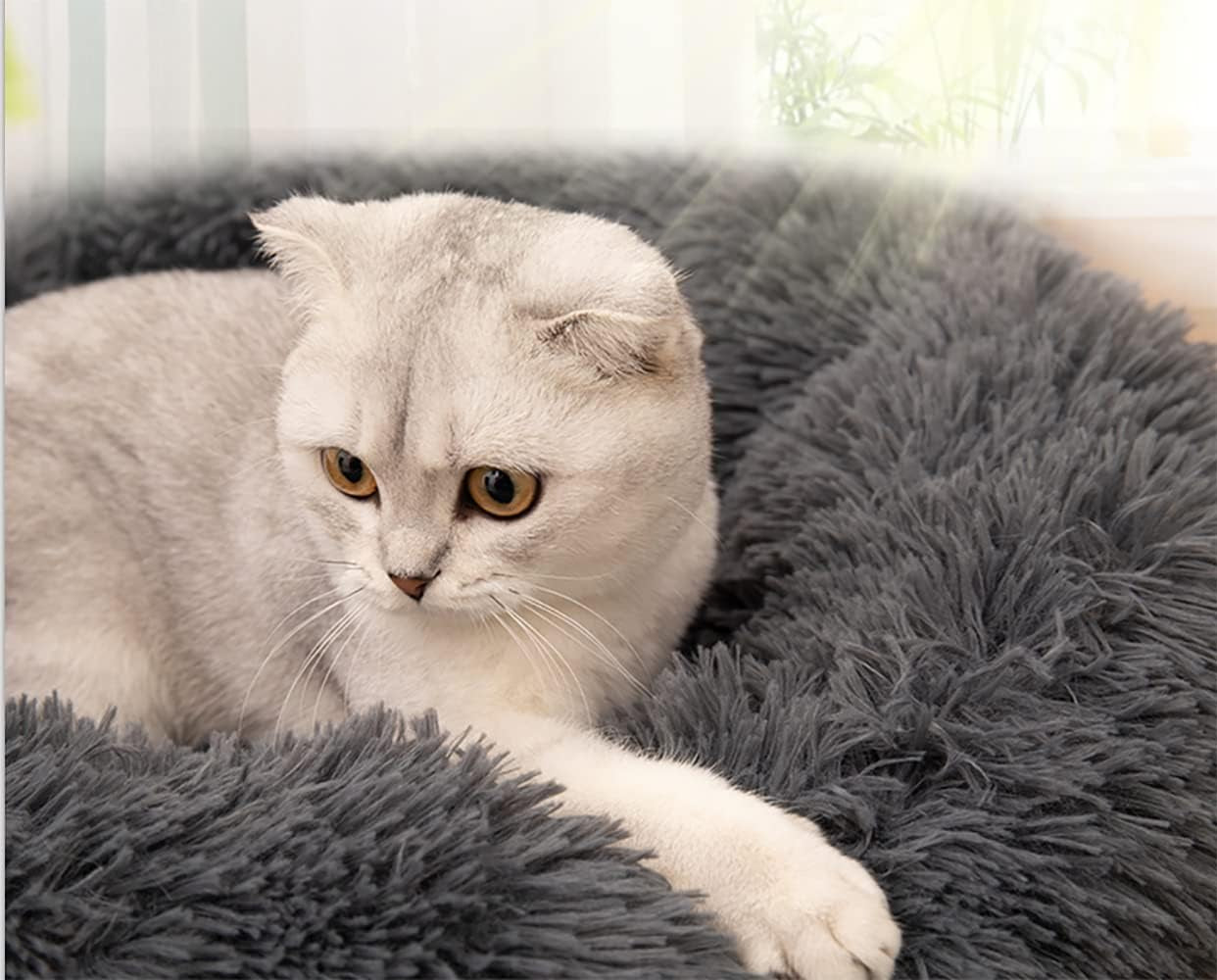 Plush Donut Dog Bed Cat Bed Fluffy Calming Pet Bed Dog round Bed Cat round Bed Warm Kitten Nest Ideal for Small 3KG Pet