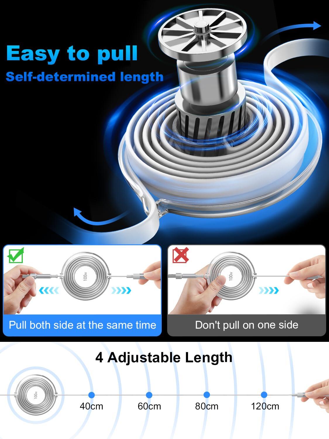 Cable de Carga 3 en 1 Retráctil — 100W Carga Rápida USB-C